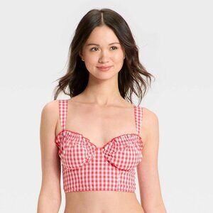 NWT Women's Gingham Woven Corset Bra - Colsie™ Cosmic Red XXL